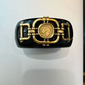 John Wind black resin clamper bangle bracelet with horse motif